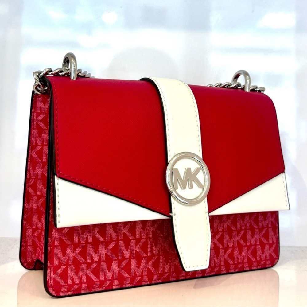 Michael Kors Greenwich Small Color-Block Signature Crossbody Bag Dark Raspberry - Picture 3 of 9